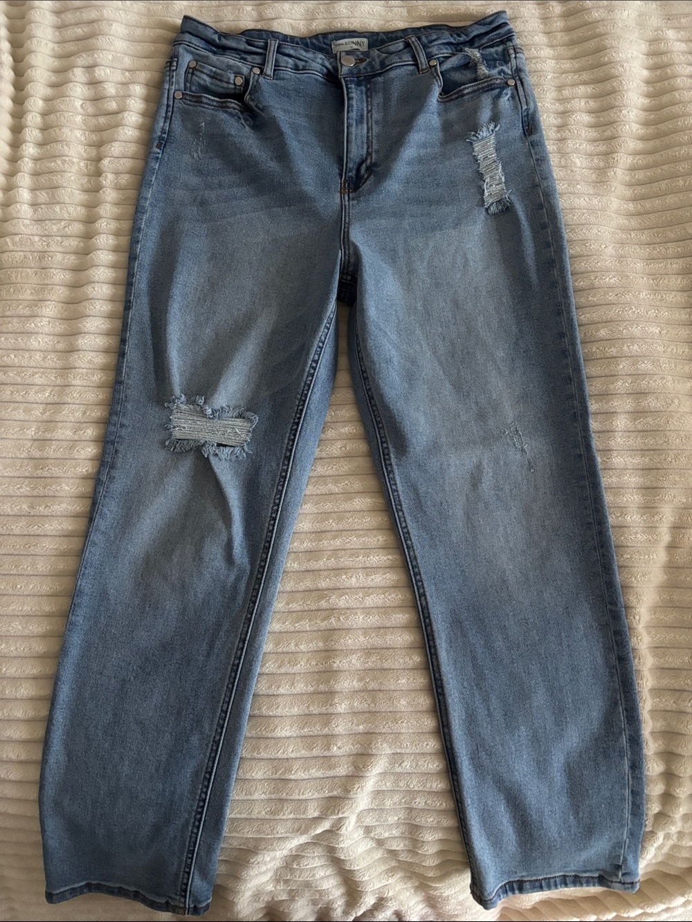 Women's Straight Leg Distressed Jeans - Light Blue